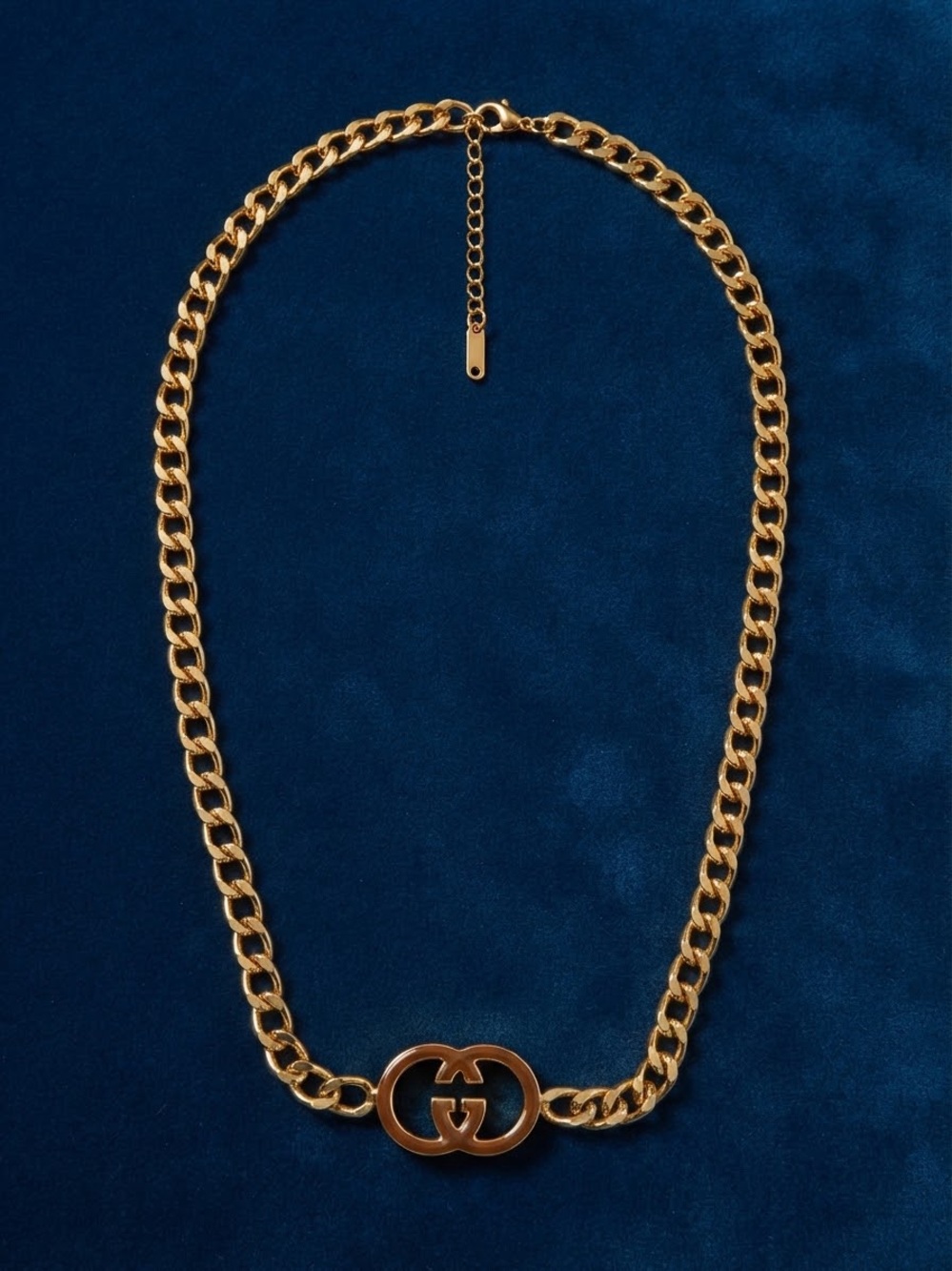 Gold Tone Interlocking Emblem Chain Necklace